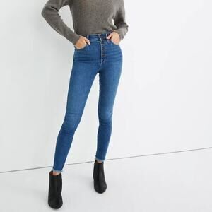 Madewell 10" High Rise Skinny Jeans Raw Hem Button Fly Dark Wash Size 26